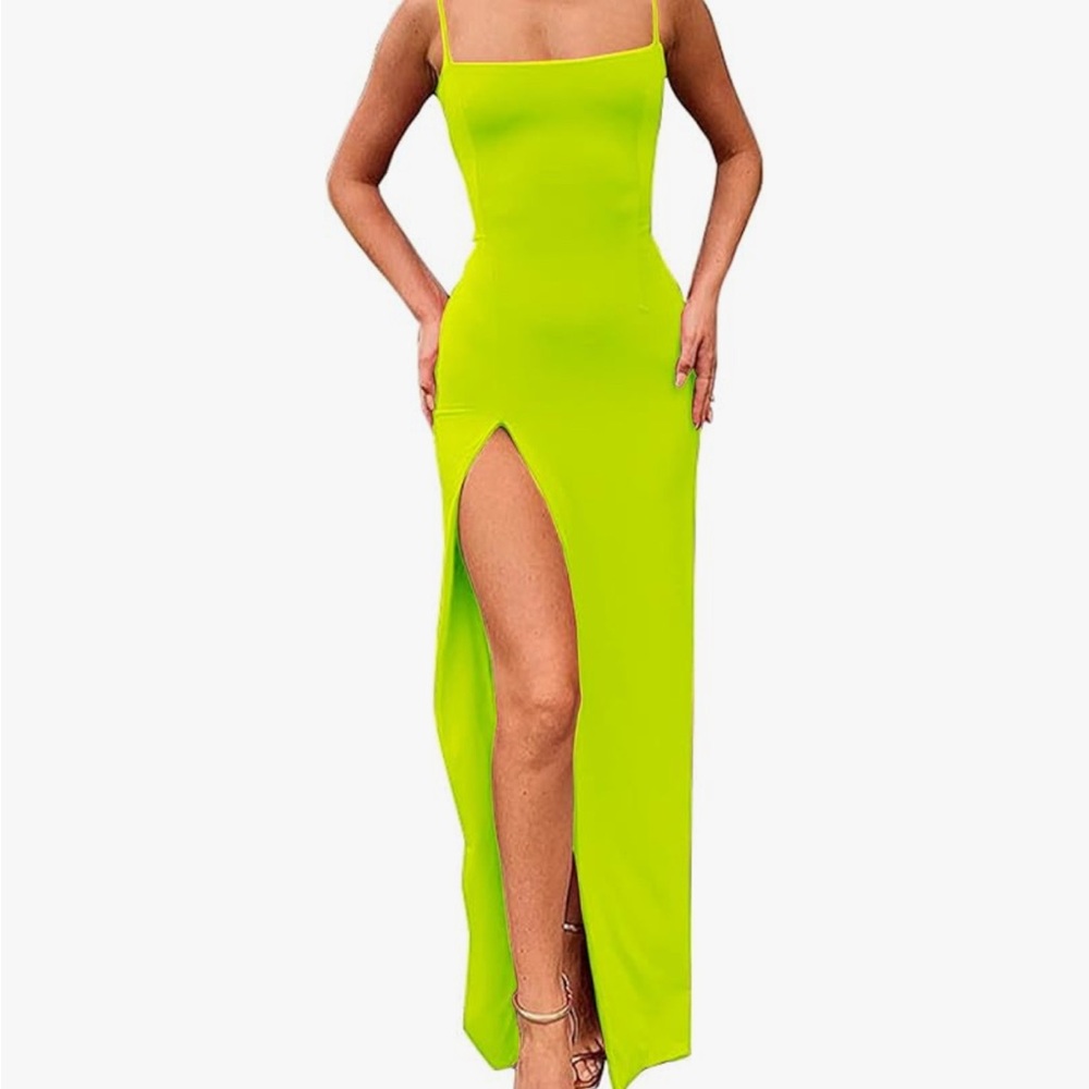 Neon Green Dress with Slit